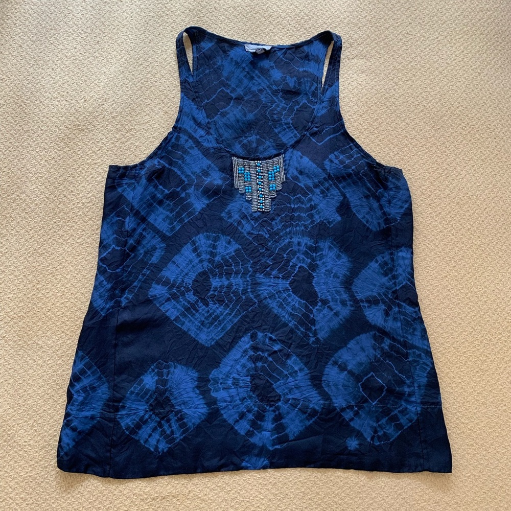 Joie beaded silk tank top in deep blue size small